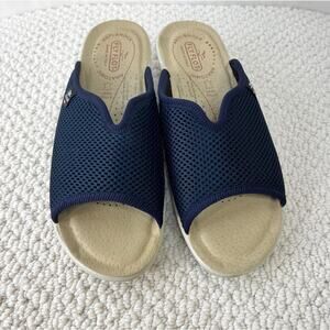 Fly Flot Wedge Comfort Sandal EU 39 US 8 Navy Blue Made in Italy Textile/Leather